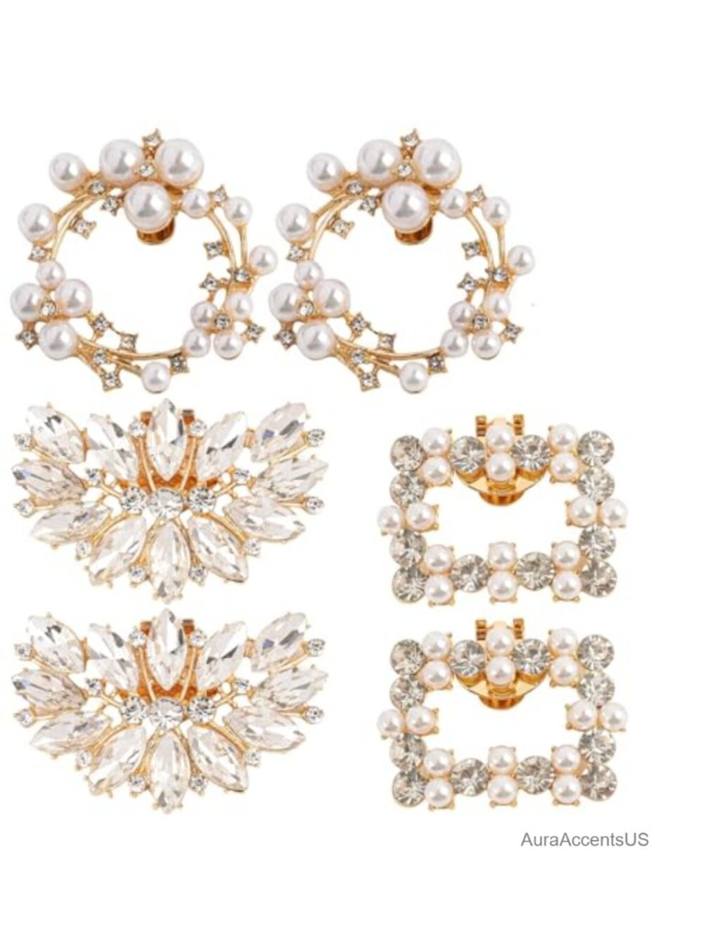 6 Pack Rhinestone Shoe Clips Crystal Buckles for Wedding Party High Heels